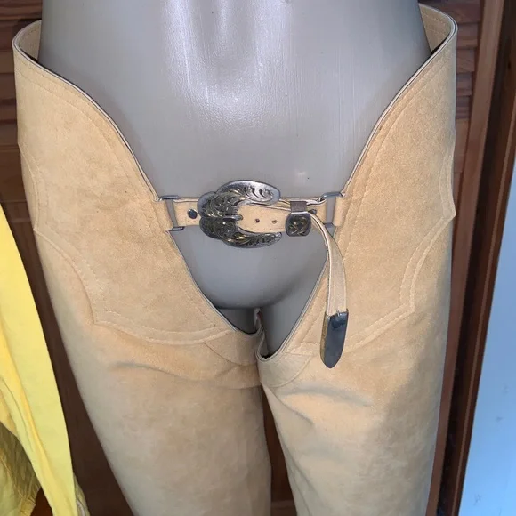 Western tan Ultra Suede show chaps small/ Medium custom - Picture 2 of 9